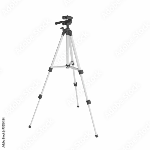 3D render of a camera tripod displayed for photography on a white background