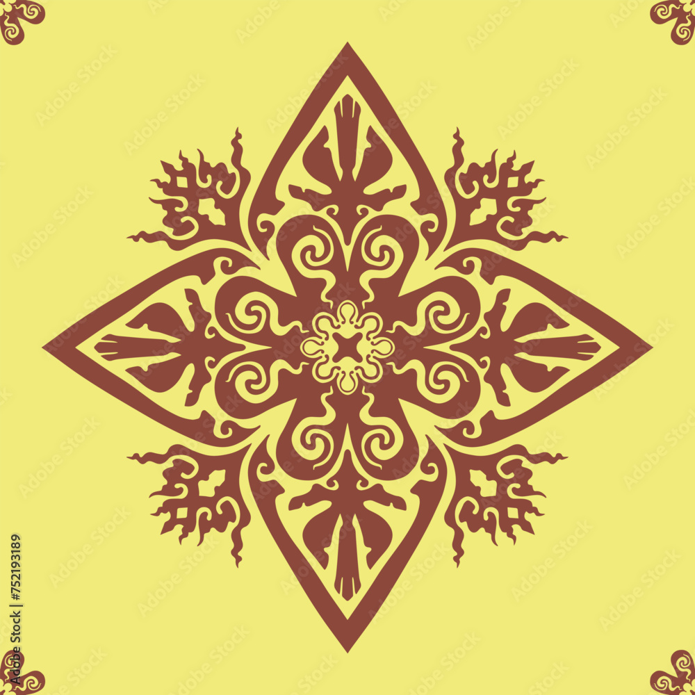 Flower seamless pattern brown color and yellow background number 5