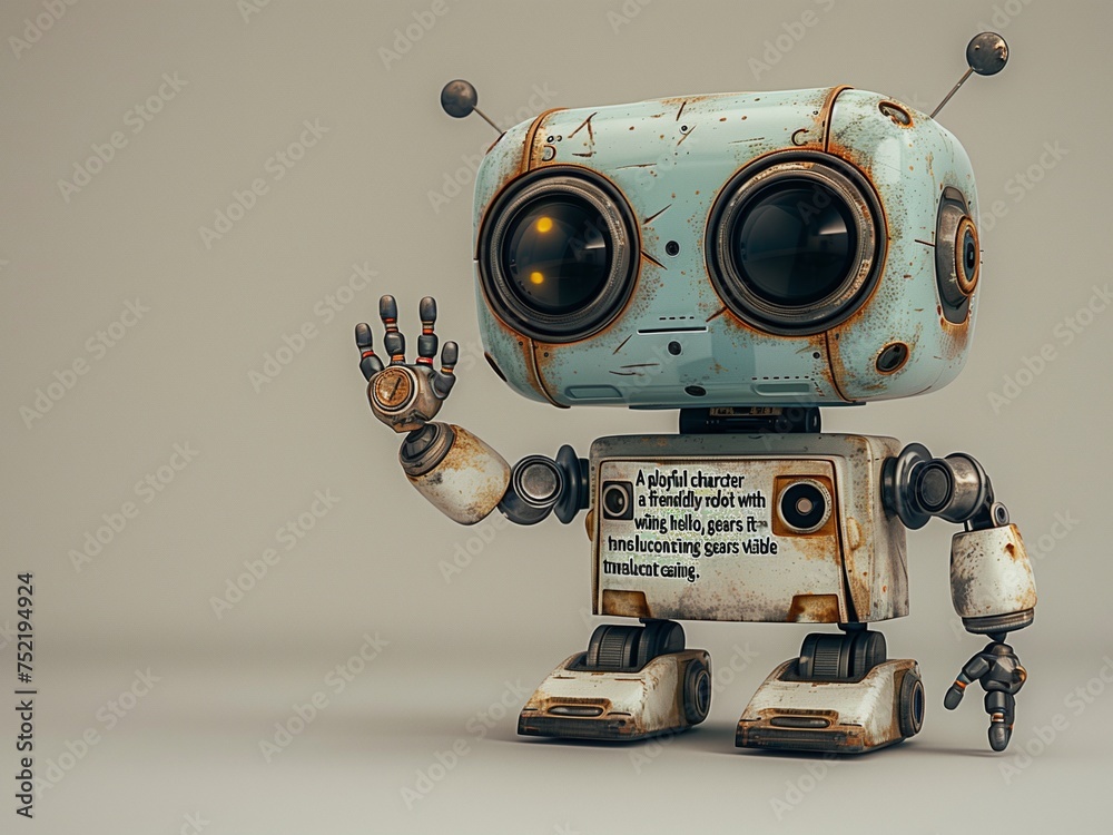 Fototapeta premium Retro Robot Character Waving Hello