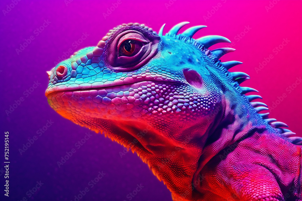 Lizard chameleon on colorful background