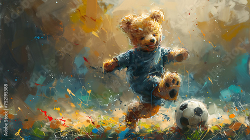 teddy bear playing soccer