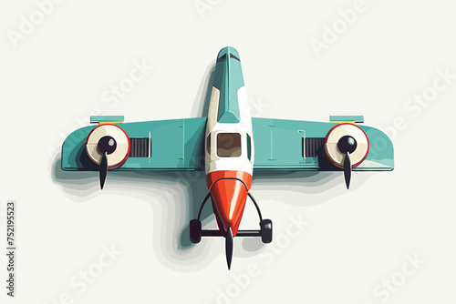 Toy miniature airplane overhead view flat lay on white vector illustration. Generative AI