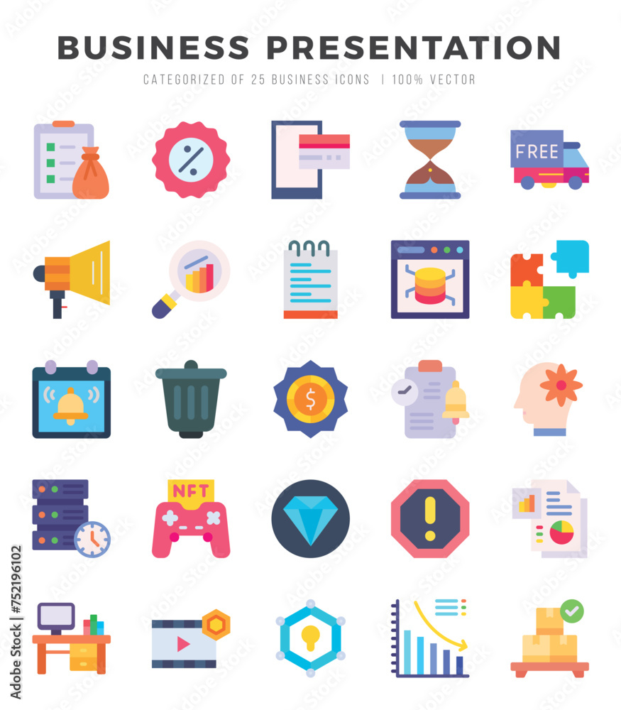 Business Presentation Icon Pack 25 Vector Symbols for Web Design.