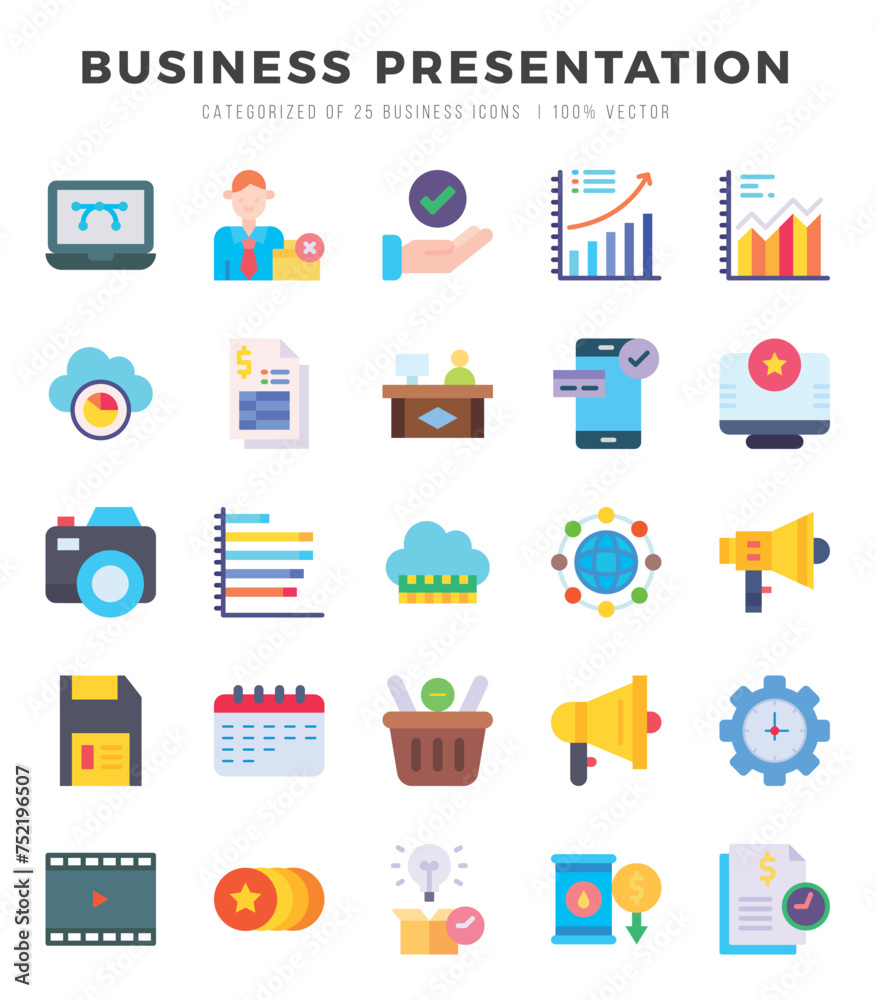 Set of Business Presentation icons in Flat style. High quality Flat Icons symbol collection. Set of Business Presentation icons in Flat style. High quality Flat Icons symbol collection.