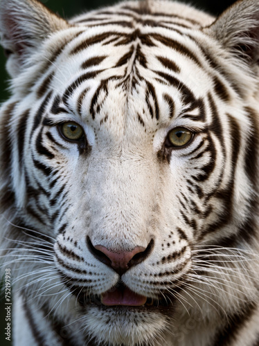 Extreme close up portrait of white tiger