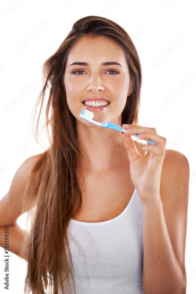 Smile, dental and portrait of woman with toothbrush for health, wellness and clean routine for hygiene. Oral care, happy and young female person with toothpaste for dentistry teeth or mouth treatment Smile, dental and portrait of woman with toothbrush for health, wellness and clean routine for hygiene. Oral care, happy and young female person with toothpaste for dentistry teeth or mouth treatment