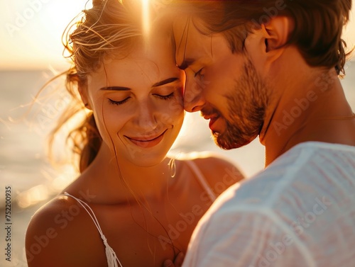 portrait of a couple in summer beautiful light, beach,  photo