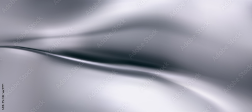 3d chrome liquid wavy texture, silver silk fabric background or smooth metal foil. Render of luxury cloth or curtain with wavy folds, shiny gradient effect flying in motion. 3d vector chrome texture. 3d chrome liquid wavy texture, silver silk fabric background or smooth metal foil. Render of luxury cloth or curtain with wavy folds, shiny gradient effect flying in motion. 3d vector chrome texture.
