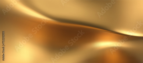 3d gold liquid silky background, golden fabric or metal foil smooth texture. Render of luxury cloth or curtain with wavy folds and shiny gradient effect flying in motion. 3d vector gold silk material.