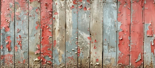 A weathered wooden fence with peeling paint is depicted in the image.