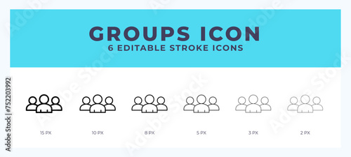 Groups line icon with different stroke. Vector illustration.