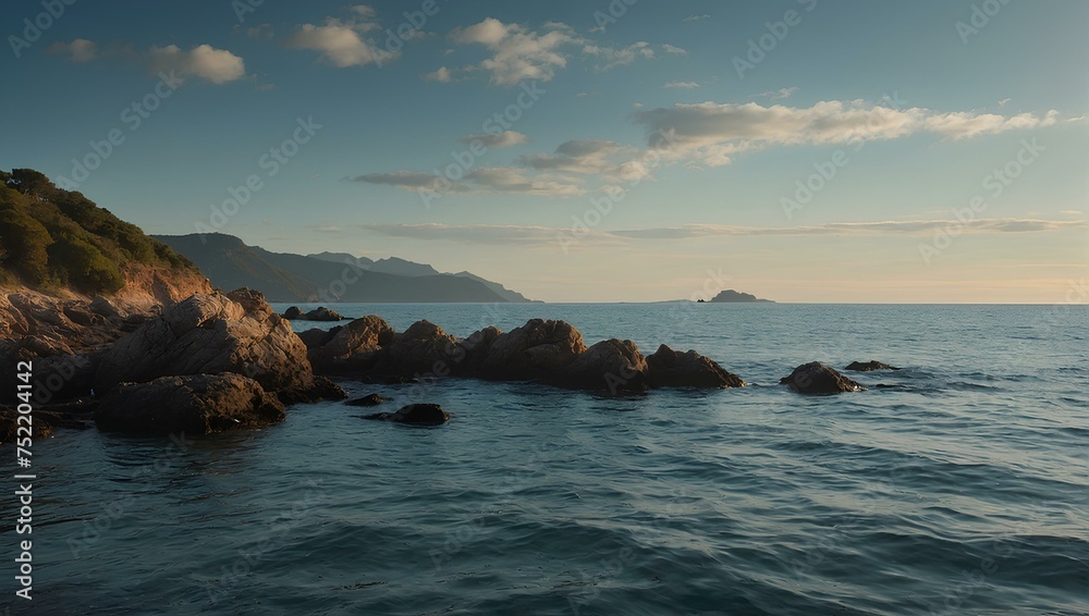 The blue sea waves harmonize with the solid rocks in an enchanting scene that fills the soul with calm and tranquility