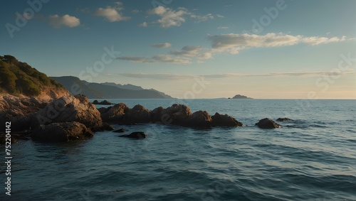 The blue sea waves harmonize with the solid rocks in an enchanting scene that fills the soul with calm and tranquility