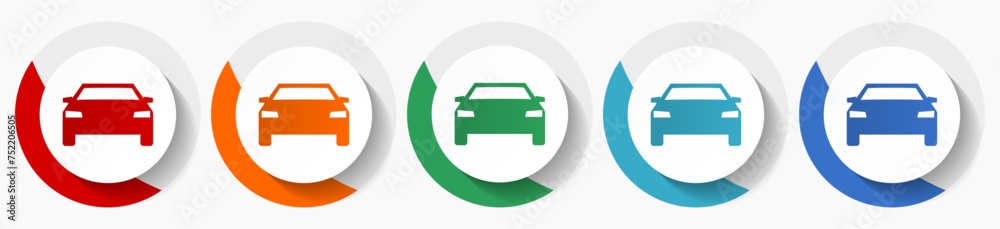 Car vector icon set, flat icons for logo design, webdesign and mobile applications, colorful round buttons Car vector icon set, flat icons for logo design, webdesign and mobile applications, colorful round buttons