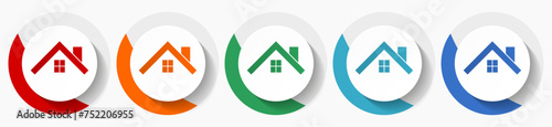 House, roof and window vector icon set, flat icons for logo design, webdesign and mobile applications, colorful round buttons