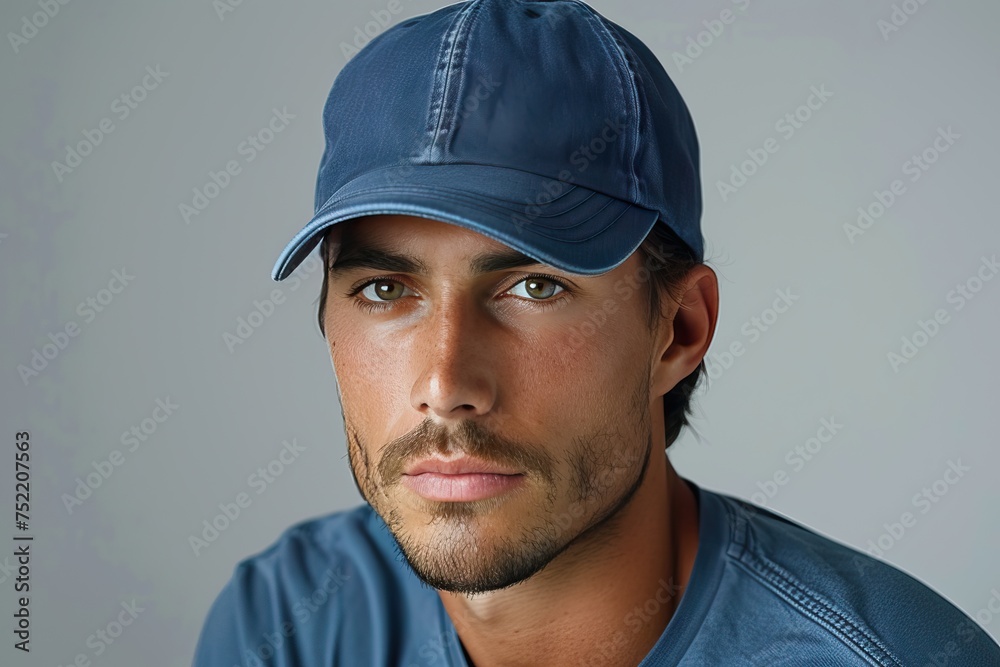 Fototapeta premium portrait of man wearing plain cap hat, mockup