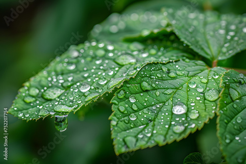 leaf with water drops, dew on leaf, water drops on leaf, generative ai