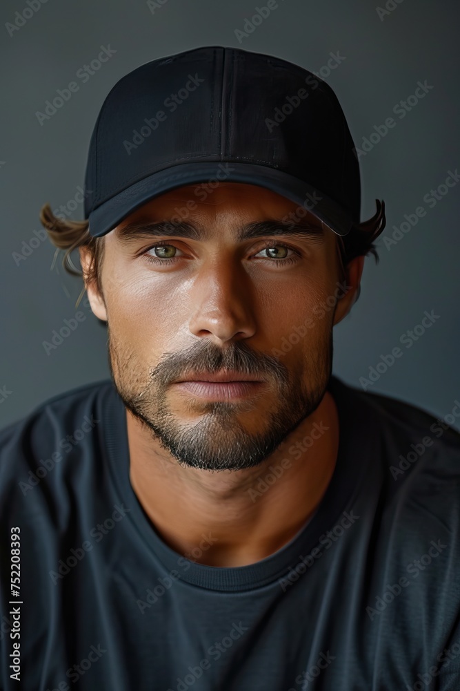 portrait of man wearing plain cap hat, mockup portrait of man wearing plain cap hat, mockup