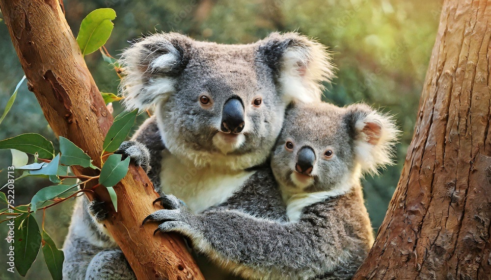 Fototapeta premium Koala bear with baby on a tree