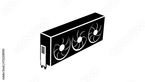 video card isometric emblem,  black isolated silhouette
