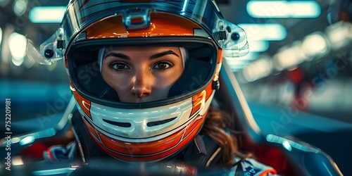 The title could be changed to: "A female race car driver wearing a helmet". Concept Race Car Driver, Female Empowerment, Helmet, Motorsports, Athletic Woman