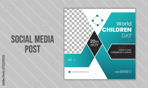  World Children's day social media post design template. International kids greeting festive event day post design.