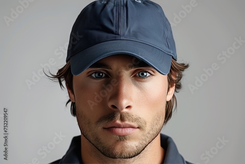 portrait of man wearing plain cap hat, mockup