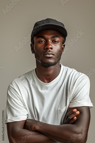 portrait of african man wearing plain cap hat  mockup