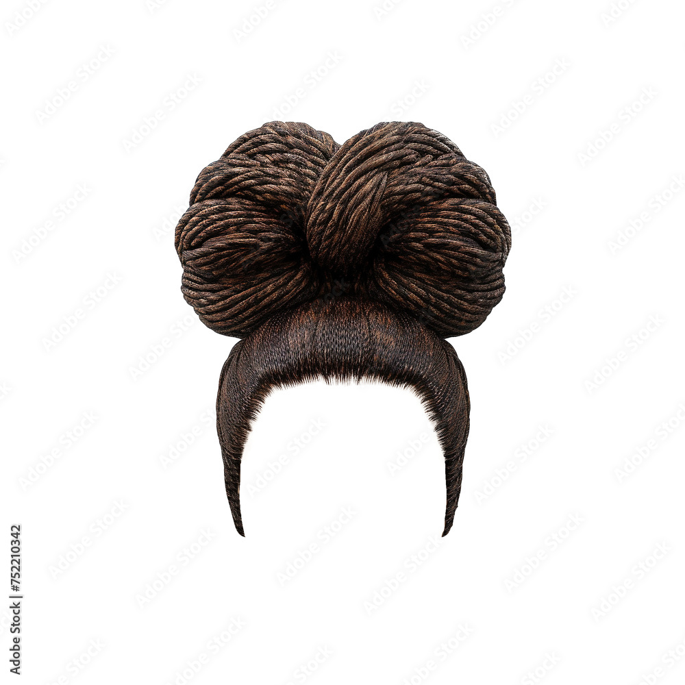 Obraz premium wig africa bun hair with brunette Browne dark color . color . fashion beauty style on white