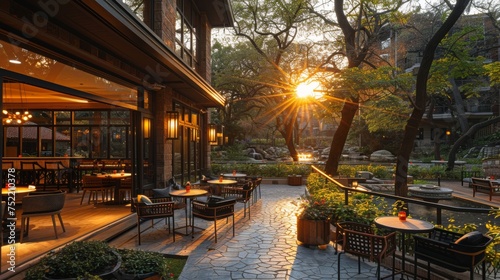 the outdoor area at a hotel restaurant