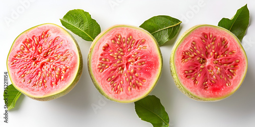 Vibrant Fresh Pink Guava  on White background 