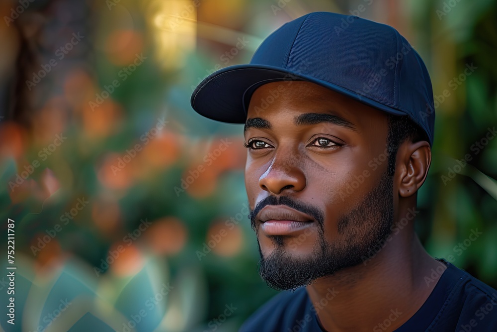 portrait of african man wearing plain cap hat, mockup portrait of african man wearing plain cap hat, mockup