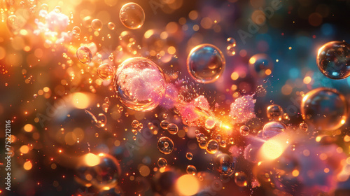 Abstract amber colored glowing bubbles