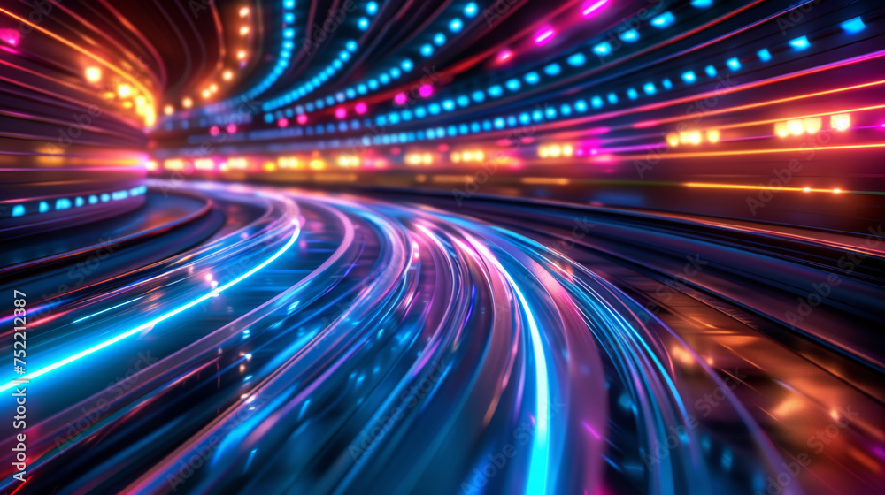 futuristic, neon colored lines with blue lights