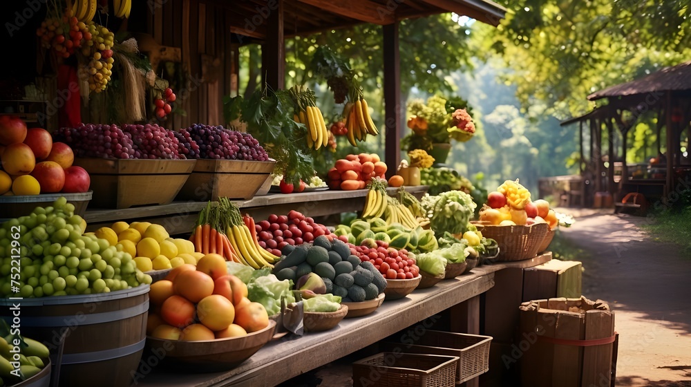Colorful Market Bounty: Fresh Fruits and Vegetables Galore for Healthy Shopping