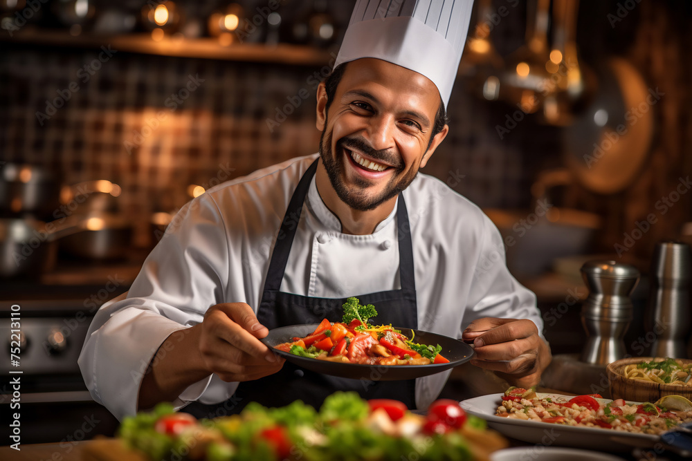 A famous brazilian chef works in a big restaurant kitchen A famous brazilian chef works in a big restaurant kitchen