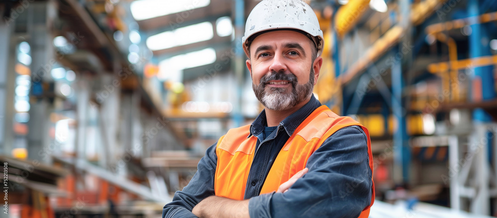 Portrait of a senior construction worker, arms crossed, looking at camera