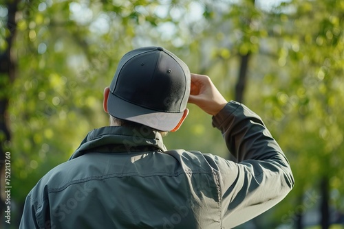 portrait of caucasian man wearing plain cap hat, mockup
