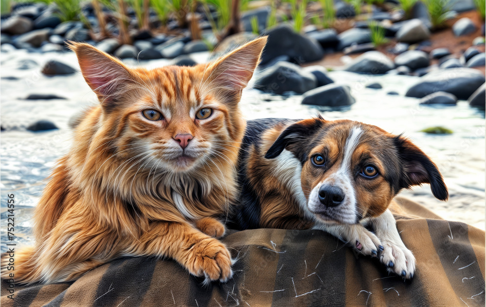 A big cat and a dog together created with Generative AI technology A big cat and a dog together created with Generative AI technology