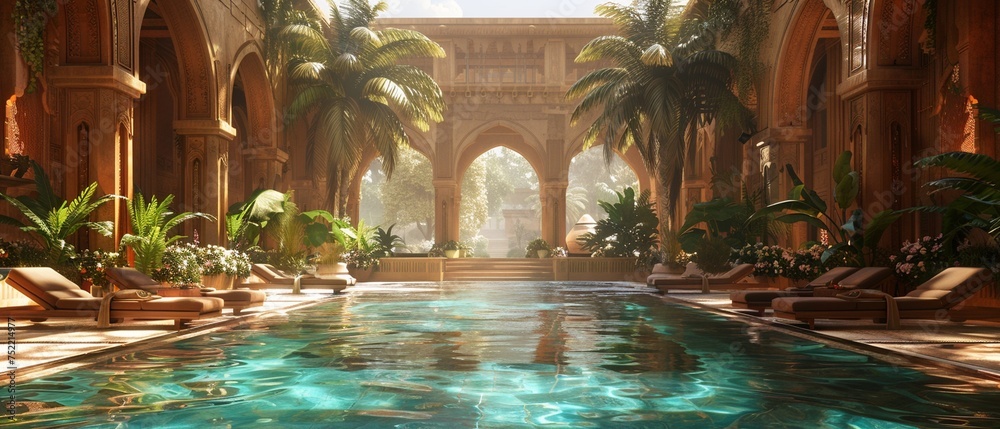 Landscape of Luxury Mansions, Unreal Engine 3D, Daytime, swimming pool