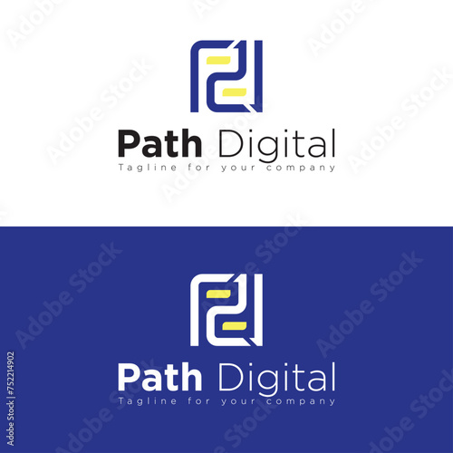 Abstract Initial Letter D and P Logo. Blue and Yellow Geometric Shape. Usable for Business and Technology Logos. Flat Vector Logo Design Template