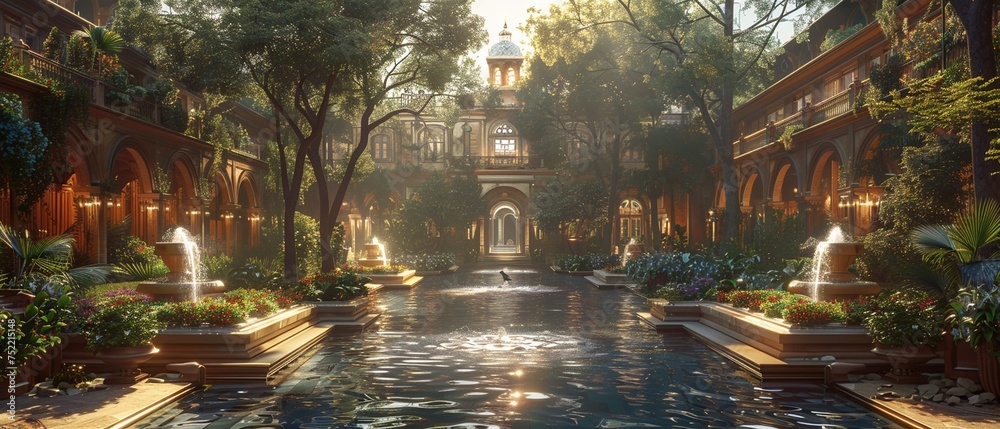 Landscape of Urban Oasis Serene Beauty Amidst Glass, Unreal Engine 3D