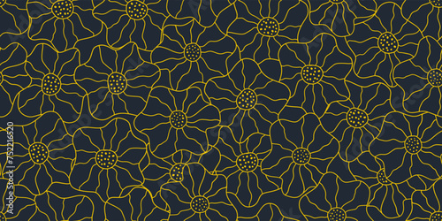 Seamless pattern golden flower hand drawn for textile design  wallpaper  stationery  home decor  packaging  background  art and crafts.