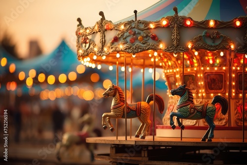 Vintage Fair: Carousel lights creating magical. © ToonArt