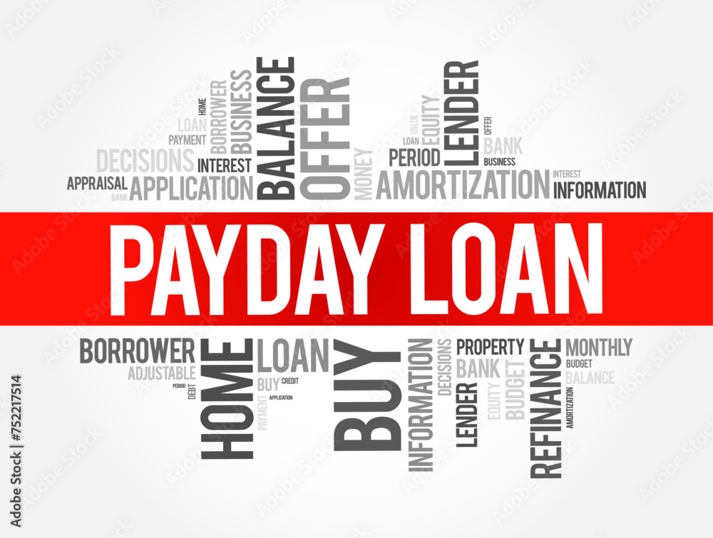 Fototapeta premium Payday Loan is a short-term, high-interest loan typically due on the borrower's next payday, word cloud concept background