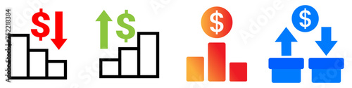set of dollar rate increase and drop icon in trendy flat style, vector icon