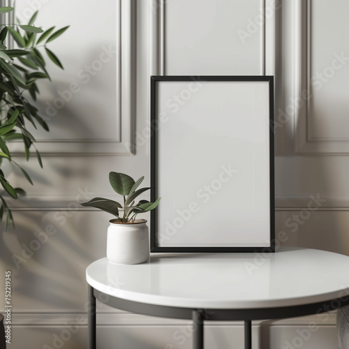 Minimalist Lounge Decor: Small Standing Frame on Table photo