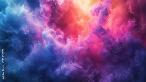 Abstract image of colorful smoke blending in a gradient from blue to red hues, creating a vibrant, dreamy atmosphere with a smooth texture.