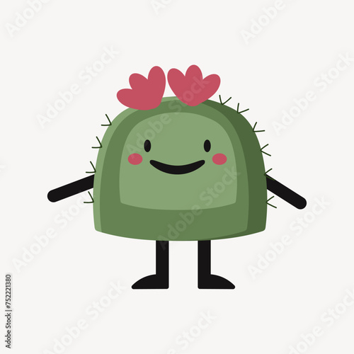  Happy cactus character. Succulent plant mascot. vector