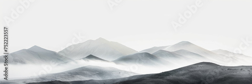 Landscape of mountains range with morning frog for monotone panorama mountain background.